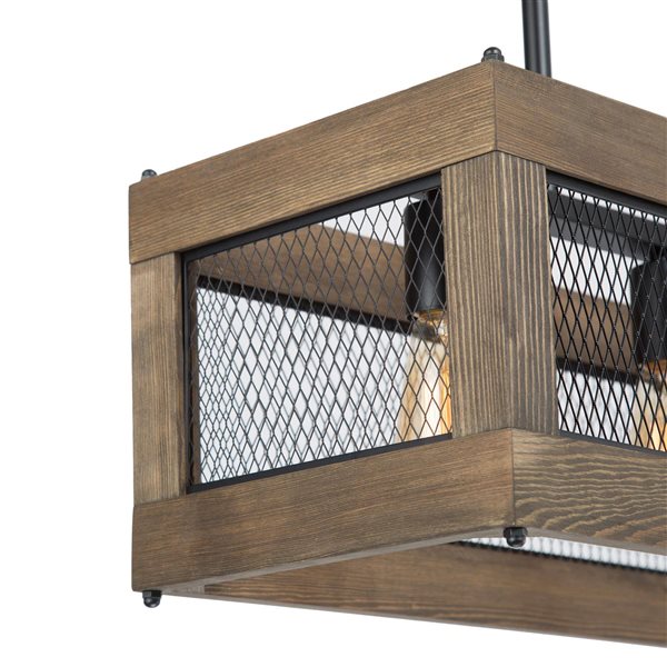 LNC Lucia 3-Light Brown Wood and Matte Black Farmhouse Kitchen Island Light