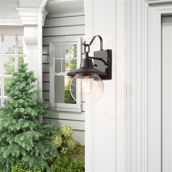 LNC  Pavilion 12.5-in Bronze Outdoor Wall Light with Seeded Glass