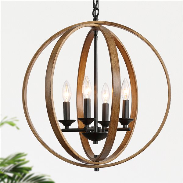 LNC Martin 4-Light Matte Black and Antique Brown Farmhouse Globe LED Chandelier