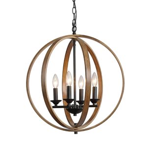 LNC Martin 4-Light Matte Black and Antique Brown Farmhouse Globe LED Chandelier