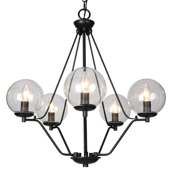 LNC Charm 5-Light Matte Black and Glass Globe Empire Modern/Contemporary Chandelier