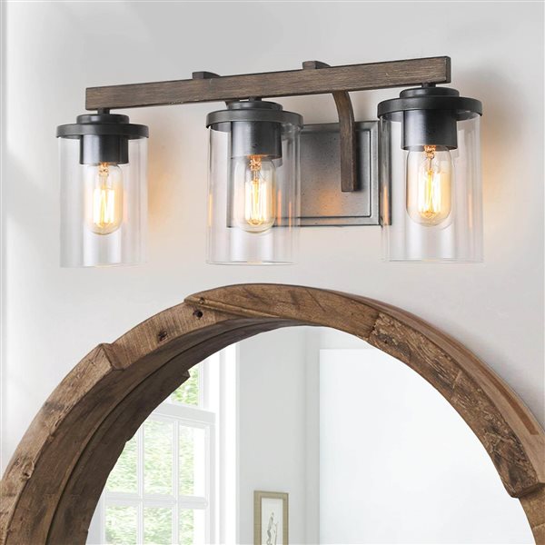 LNC Laius 3-Light Gray Farmhouse Vanity Light Bar