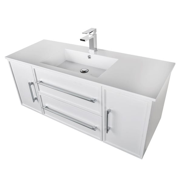 Cutler Kitchen & Bath Milano 48-in White Wall-Mount Vanity w/ White Acrylic Top and Single Sink