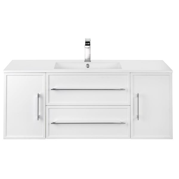 Cutler Kitchen & Bath Milano 48-in White Wall-Mount Vanity w/ White Acrylic Top and Single Sink