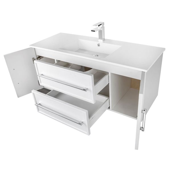 Cutler Kitchen & Bath Milano 48-in White Wall-Mount Vanity w/ White Acrylic Top and Single Sink