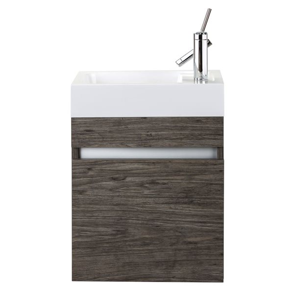 Meuble-lavabo simple Piccolo 18 po faux bois brun, dessus en acrylique blanc