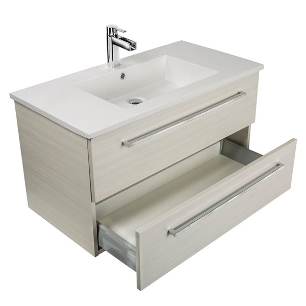 Cutler Kitchen & Bath Silhouette 30-in White Chocolate Wall-Mount Vanity w/ White Acrylic Top and Single Sink