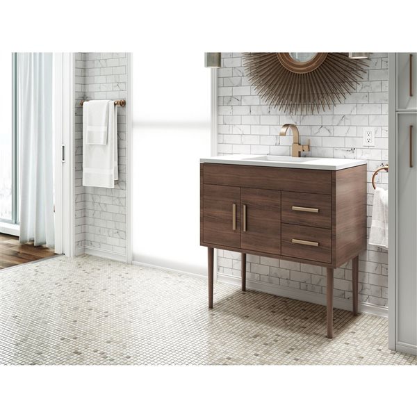 Cutler Kitchen & Bath Garland 37-in Garland Freestanding Vanity w/ White Chocolate Quartz Top and Single Sink