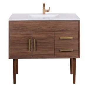 Meuble-lavabo pour salle de bain Garland Cutler Kitchen & Bath plan similimarbre blanc 36 l. x 20 p. x 36 po-in h., brun