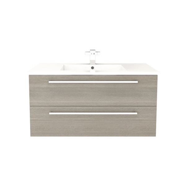 Meuble-lavabo simple Silhouette Aria 36 po brun comptoir en acrylique blanc