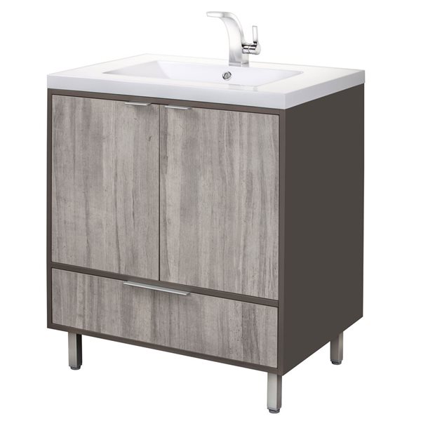 Cutler Kitchen & Bath London 36-in Gray Freestanding Vanity w/ White Acrylic Top and Single Sink