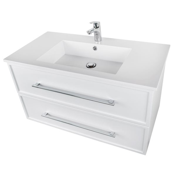 Cutler Kitchen & Bath Milano 36-in White Wall-Mount Vanity w/ White Acrylic Top and Single Sink