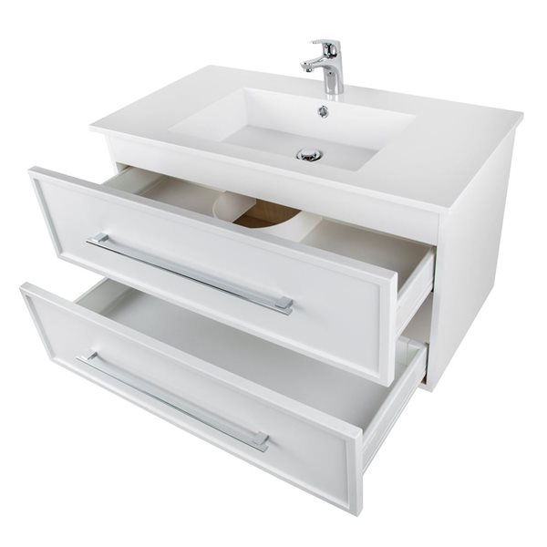 Cutler Kitchen & Bath Milano 36-in White Wall-Mount Vanity w/ White Acrylic Top and Single Sink