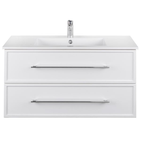 Cutler Kitchen & Bath Milano 36-in White Wall-Mount Vanity w/ White Acrylic Top and Single Sink