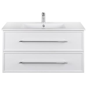 Cutler Kitchen & Bath Milano 36-in White Wall-Mount Vanity w/ White Acrylic Top and Single Sink