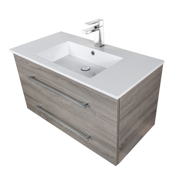 Cutler Kitchen & Bath Kato 36-in Dorato Wall-Mount Vanity w/ White Acrylic Top and Single Sink