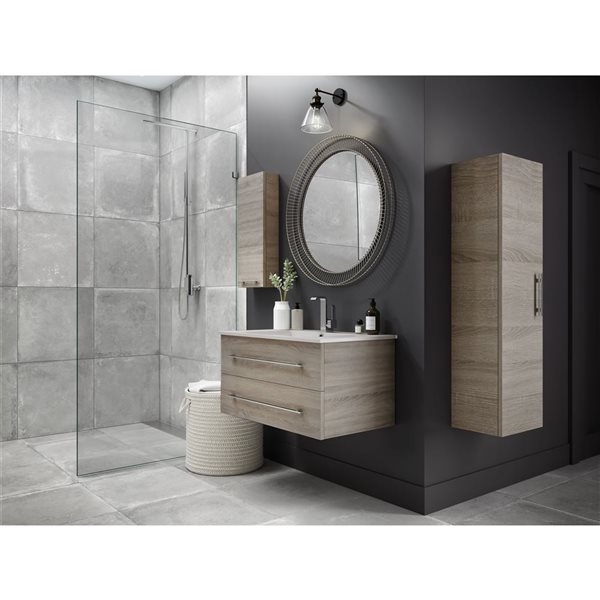 Cutler Kitchen & Bath Kato 36-in Dorato Wall-Mount Vanity w/ White Acrylic Top and Single Sink