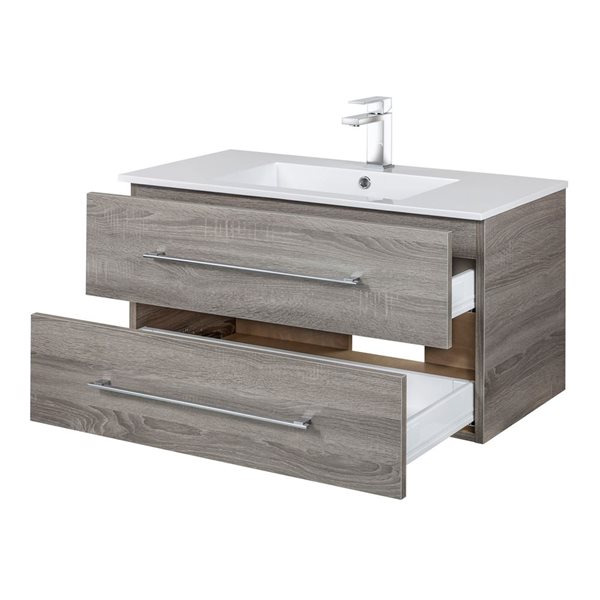 Cutler Kitchen & Bath Kato 36-in Dorato Wall-Mount Vanity w/ White Acrylic Top and Single Sink