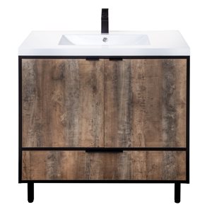 Meuble-lavabo sur pied simple vasque London Cutler Kitchen & Bath plan similimarbre blanc 36 l. x 21 p. x 30 po-in h., noir