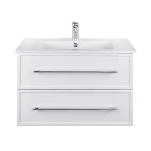 Cutler Kitchen & Bath Milano 30-in White Wall-Mount Vanity w/ White Acrylic Top and Single Sink