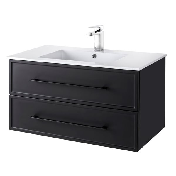 Cutler Kitchen & Bath Milano 30-in Black Wall-Mount Vanity w/ White Acrylic Top and Single Sink