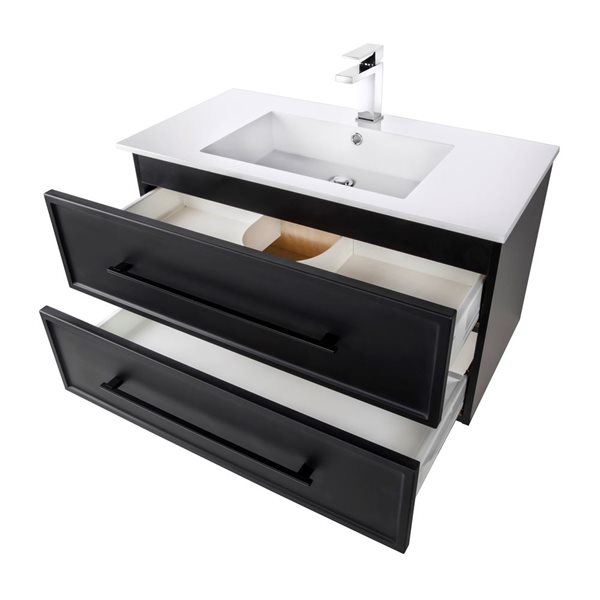 Cutler Kitchen & Bath Milano 30-in Black Wall-Mount Vanity w/ White Acrylic Top and Single Sink