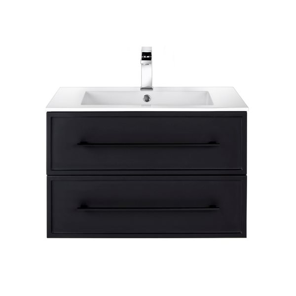 Cutler Kitchen & Bath Milano 30-in Black Wall-Mount Vanity w/ White Acrylic Top and Single Sink