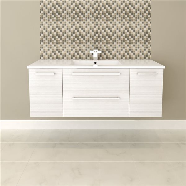 Cutler Kitchen & Bath Silhouette 48-in White Chocolate Wall-Mount Vanity w/ White Acrylic Top and Single Sink