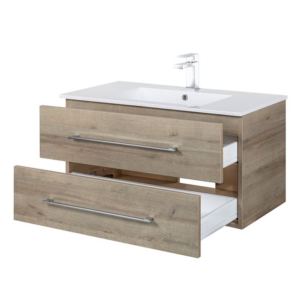 Cutler Kitchen & Bath Kato 36-in Organic Wall-Mount Vanity w/ White Acrylic Top and Single Sink