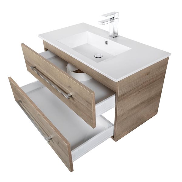 Cutler Kitchen & Bath Kato 36-in Organic Wall-Mount Vanity w/ White Acrylic Top and Single Sink