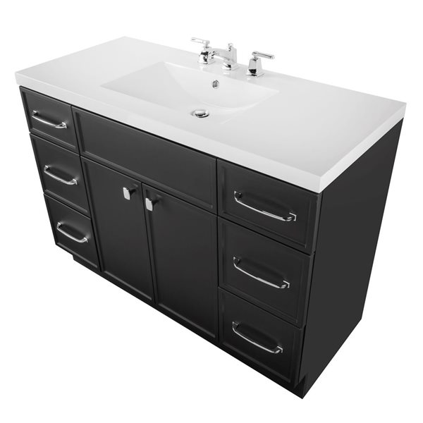 Manhattan 48-inch W x 21-inch D x 36.5-inch H Free Standing Bathroom Vanity in Black with Cultured Marble Top