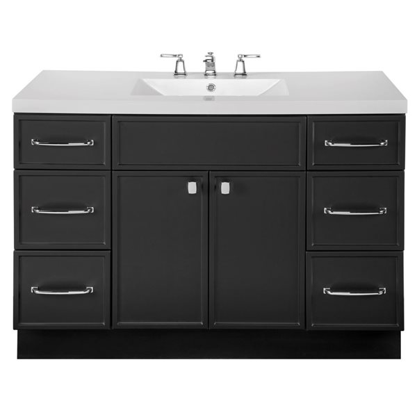 Manhattan 48-inch W x 21-inch D x 36.5-inch H Free Standing Bathroom Vanity in Black with Cultured Marble Top