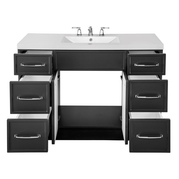 Manhattan 48-inch W x 21-inch D x 36.5-inch H Free Standing Bathroom Vanity in Black with Cultured Marble Top