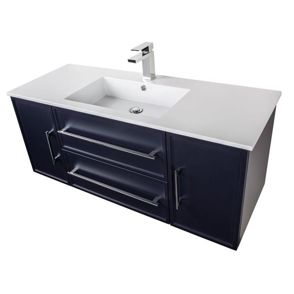 Cutler Kitchen & Bath Milano 48-in Blue Wall-Mount Vanity w/ White Acrylic Top and Single Sink