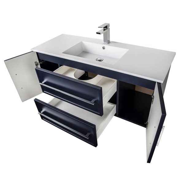 Cutler Kitchen & Bath Milano 48-in Blue Wall-Mount Vanity w/ White Acrylic Top and Single Sink