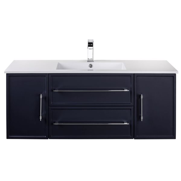 Meuble-lavabo simple Milano 48 po bleu comptoir en acrylique blanc