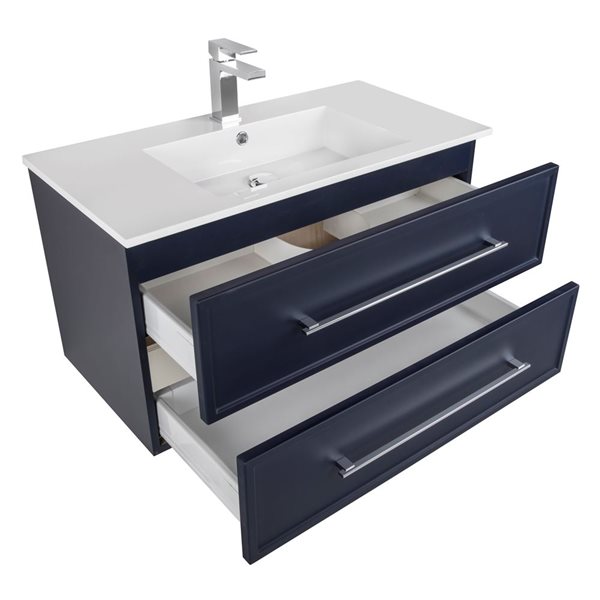 Cutler Kitchen & Bath Milano 30-in Blue Wall-Mount Vanity w/ White Acrylic Top and Single Sink