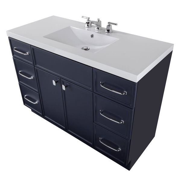 Meuble-lavabo sur pied Manhattan plan similimarbre blanc Cutler Kitchen & Bath 48 l. x 21 p. x 36,5 po-in h., bleu