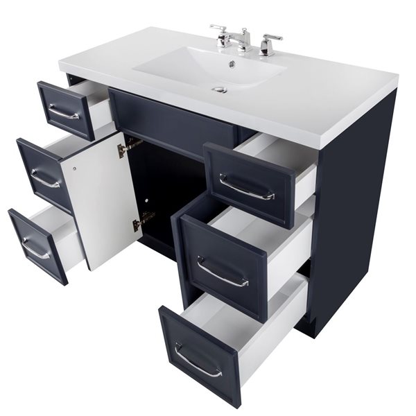 Meuble-lavabo sur pied Manhattan plan similimarbre blanc Cutler Kitchen & Bath 48 l. x 21 p. x 36,5 po-in h., bleu