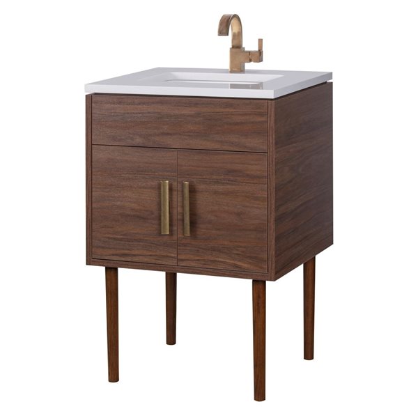 Meuble-lavabo pour salle de bain Garland Cutler Kitchen & Bath plan similimarbre blanc 24 l. x 20 p. x 36 po-in h., brun