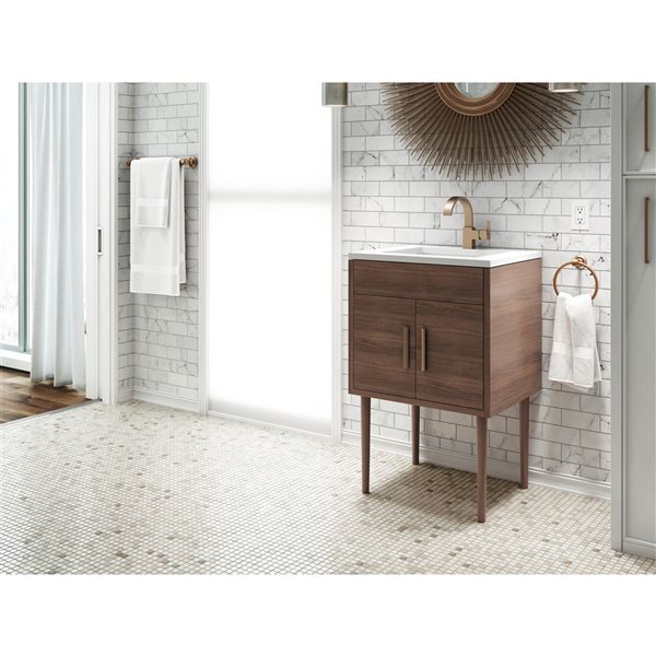 Meuble-lavabo pour salle de bain Garland Cutler Kitchen & Bath plan similimarbre blanc 24 l. x 20 p. x 36 po-in h., brun