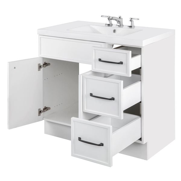 Cutler Kitchen & Bath Manhattan 36-in White Freestanding Vanity w/ White Acrylic Top and Single Sink