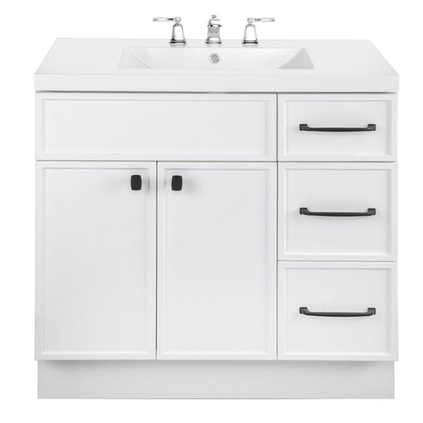 Meuble-lavabo simple Manhattan 36 po blanc comptoir en acrylique blanc