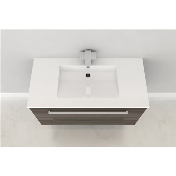 Cutler Kitchen & Bath Silhouette 36-in Zambukka Wall-Mount Vanity w/ White Acrylic Top and Single Sink