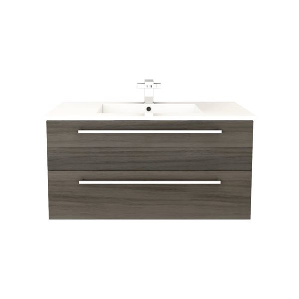 Cutler Kitchen & Bath Silhouette 36-in Zambukka Wall-Mount Vanity w/ White Acrylic Top and Single Sink