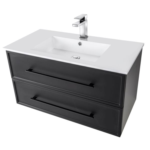 Cutler Kitchen & Bath Milano 36-in Black Wall-Mount Vanity w/ White Acrylic Top and Single Sink