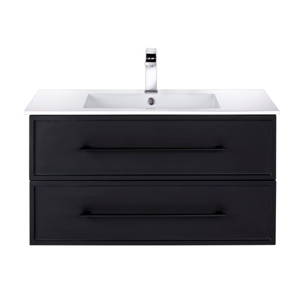 Cutler Kitchen & Bath Milano 36-in Black Wall-Mount Vanity w/ White Acrylic Top and Single Sink