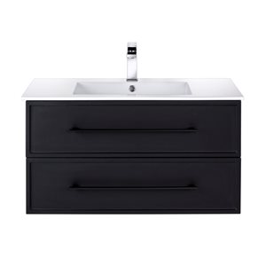 Cutler Kitchen & Bath Milano 36-in Black Wall-Mount Vanity w/ White Acrylic Top and Single Sink