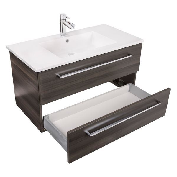 Cutler Kitchen & Bath Silhouette 30-in Zambukka Wall-Mount Vanity w/ White Acrylic Top and Single Sink