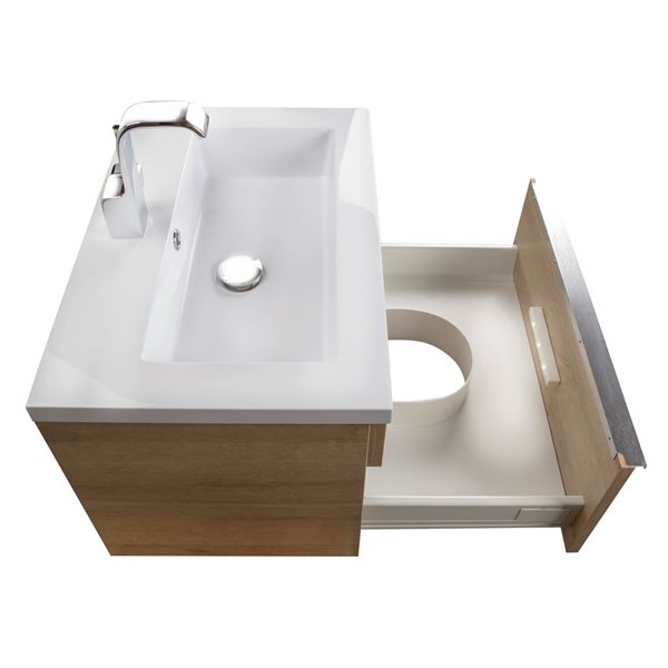 Meuble-lavabo mural Trough Cutler Kitchen & Bath plan similimarbre blanc 24 l. x 16 p. x 15 po-in h., Organic